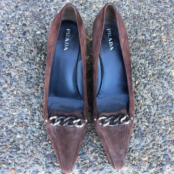 Prada Brown Suede Heels 11 - Picture 2 of 5